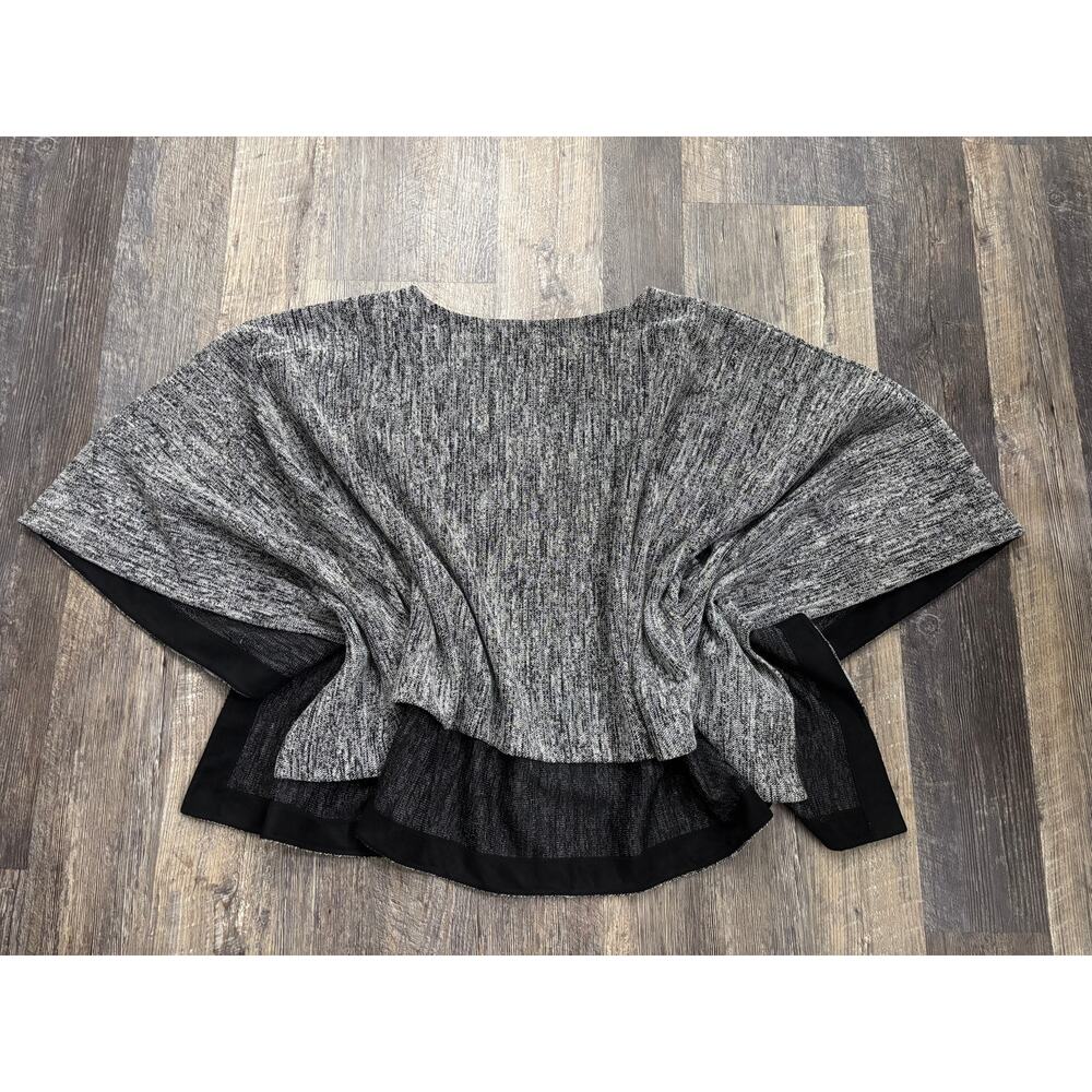 DKNYC Womens Ponho Top Black White Marled Knit Faux Suede Trim M/L B356423FA